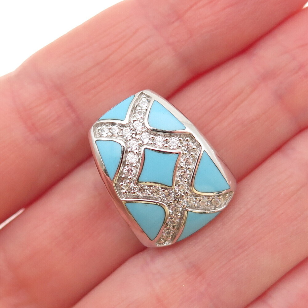 Eric Grossbardt Sterling Silver Real Turquoise & C Z Mini Slide Charm Pendant